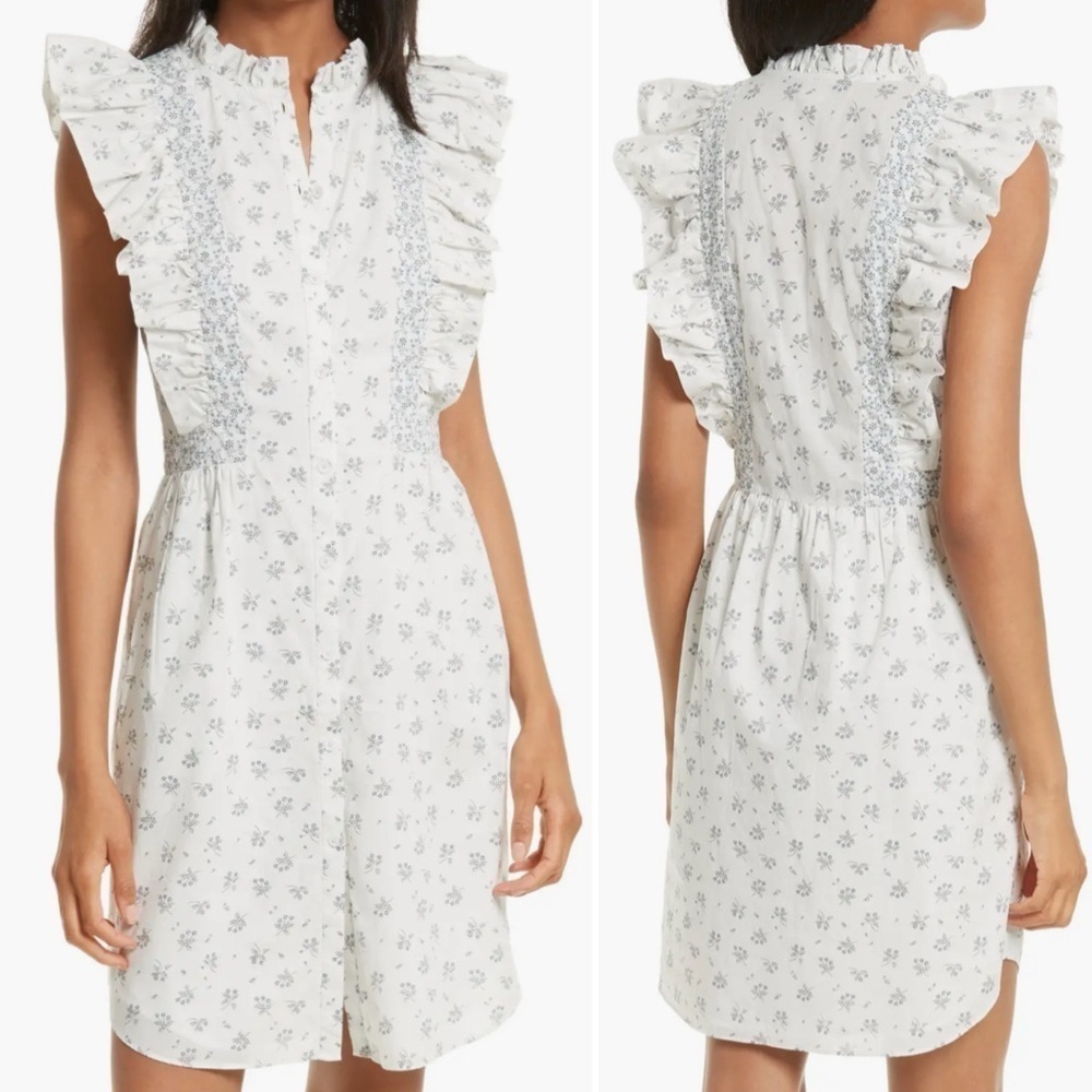 La Vie Rebecca Taylor Breeze Print Ruffle Shirtdress Medium white floral dress